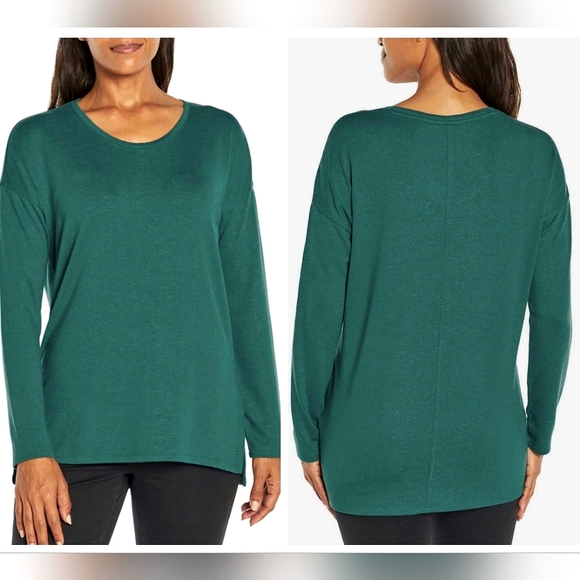 Banana Republic Soft Knit Long Sleeve High-Low Scoop Neck Sweater Green XL 16 18 - Picture 1 of 14